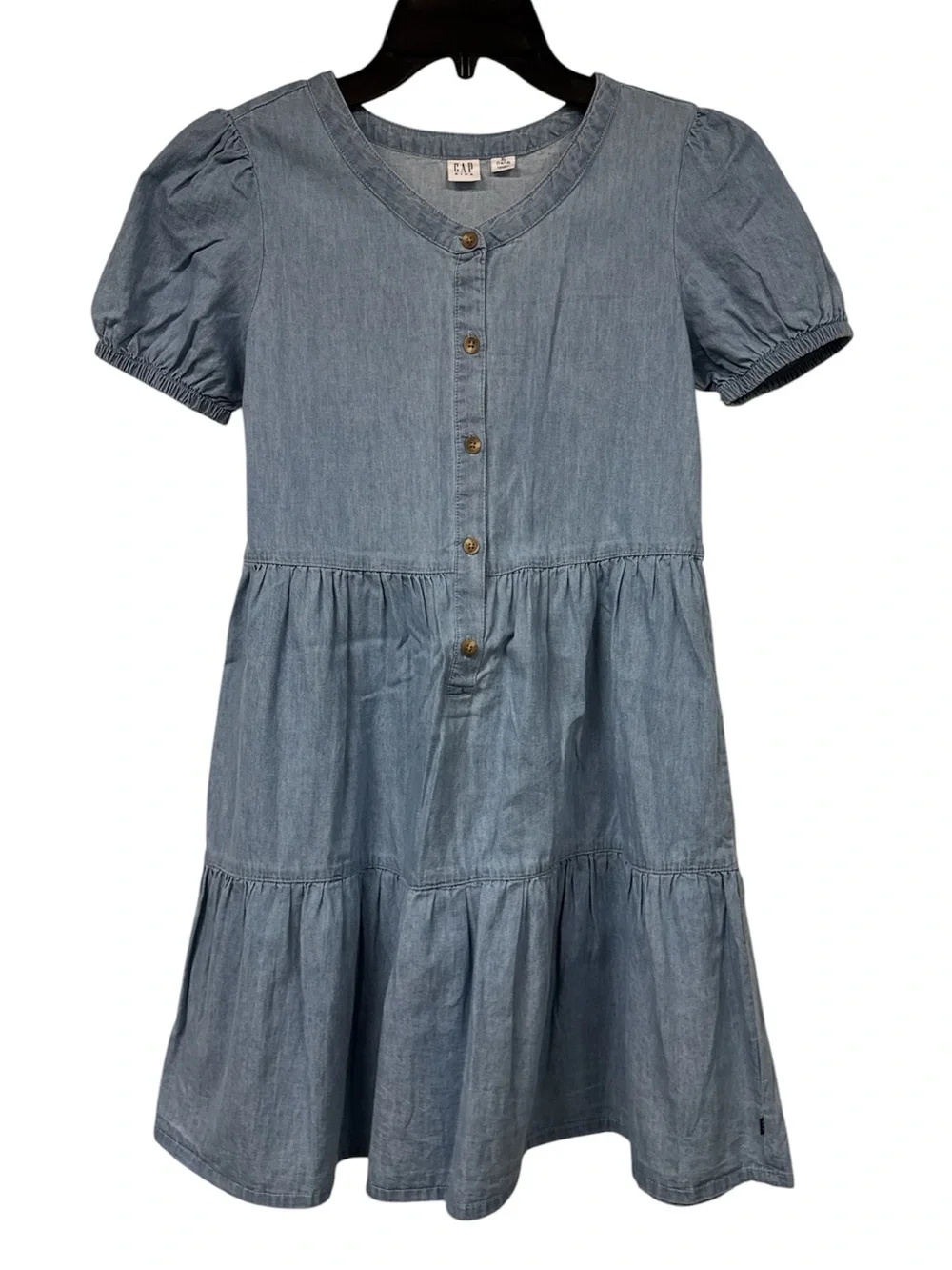 GAP Light Blue Denim Tiered Button-Front Dress